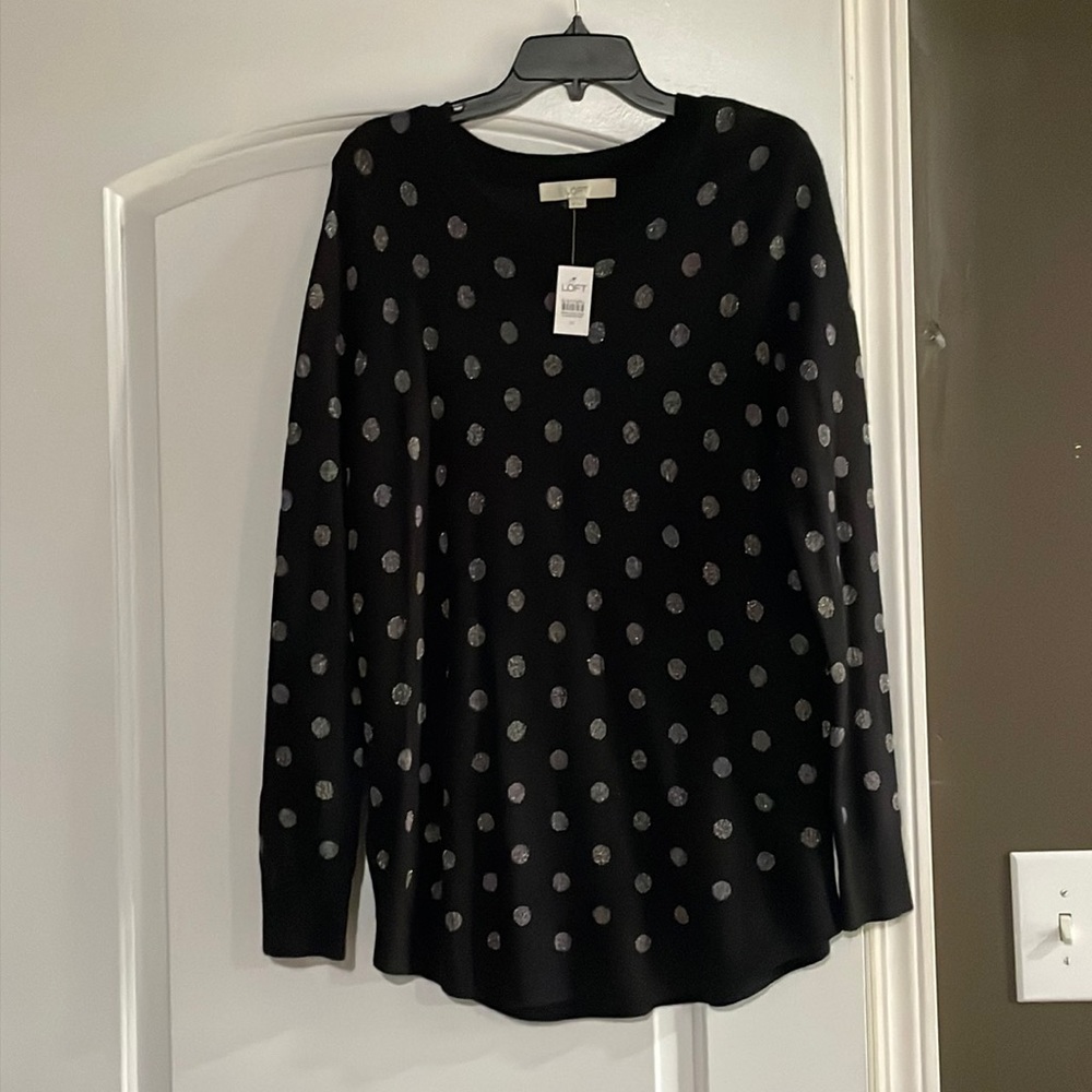 Loft black gray polka dot tunic sweater